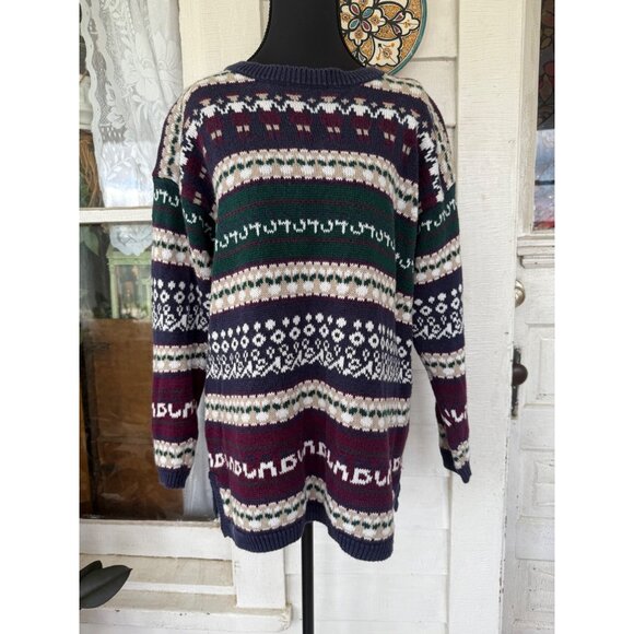 Vintage 80s Cotton Ramie Pull Over Sweater Novelty People Womens Small - Picture 12 of 12